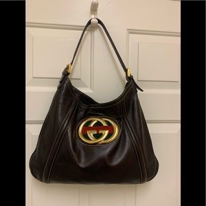 Gucci Britt Brown GG Leather Hobo Bag